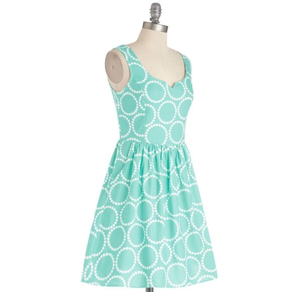 Modcloth Small Fervour Air Of Adorable Dress Mint Dot Circle - Picture 3 of 10